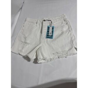 YMI Distressed Mom Fit Denim Shorts Women Size 5 White Cut Offs‎ Stretchy NWT